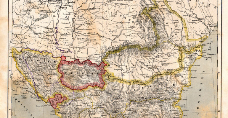 Stara mapa przedstawiająca Bałkany.